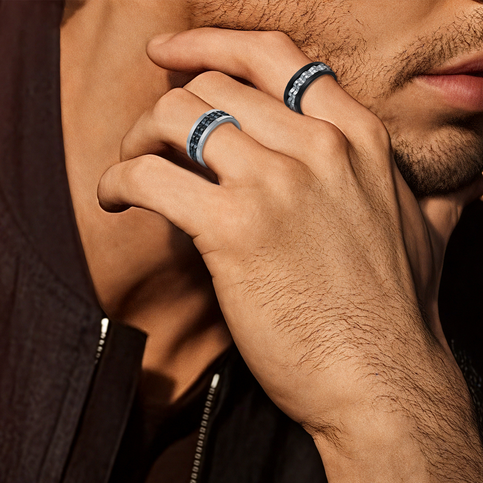 Amazon's new jewelry supply: A must-have for trendy men in Europe and America - a multi-color gear-rotating pressure-reducing titanium steel ring that won't fade Specification image