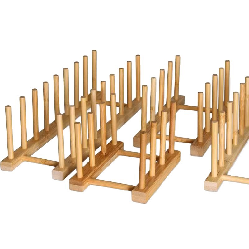 Multi-functional plate storage rack, household kitchen bamboo and wood display display rack, bowl, plate and dinner draining rack Item Picture