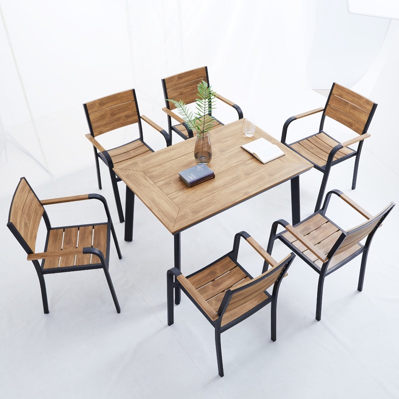 室外庭院户外休闲桌椅组合露天露台阳台外摆塑木防腐木桌椅子北欧产品图