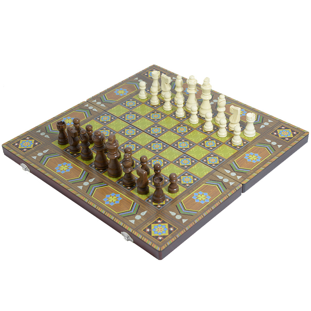 Wholesale of three-in-one wooden chess portable folding multi-size leisure and entertainment chessboards for foreign trade and intellectual gatherings details Picture
