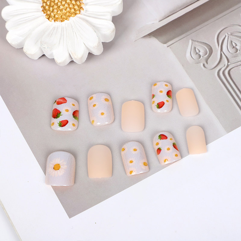 Checkered heart-shaped nail art mixed color printed false nail, colored stripe bow wearable nail, 24-piece finished nail Item Picture