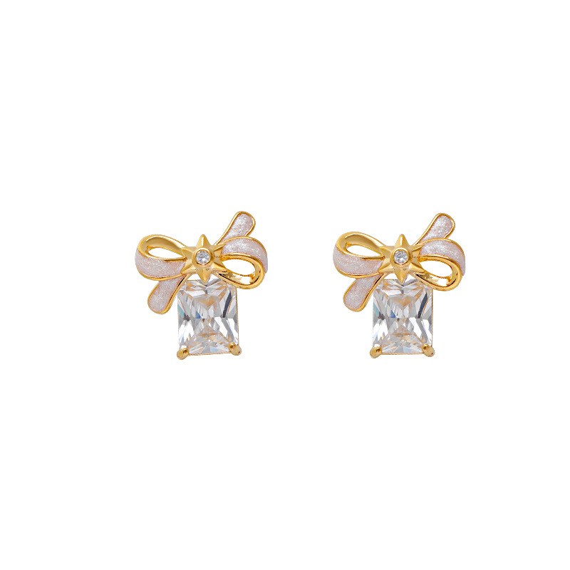 Hyacinto moda luz extravagancia superflash geometría circonitas pendientes esmalte goteado aceite blanco nacarado arco orejas 2025 nuevo tidal Item Picture