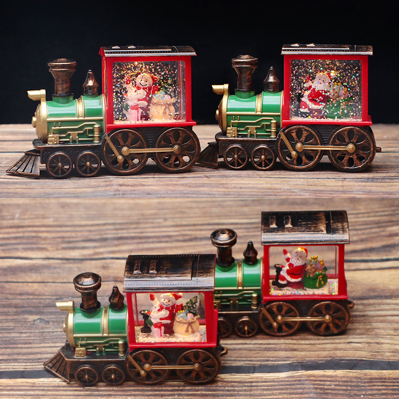 Retro-colored Christmas train music box, creative Santa Claus luminous figurine for giving gifts, exquisite small gifts