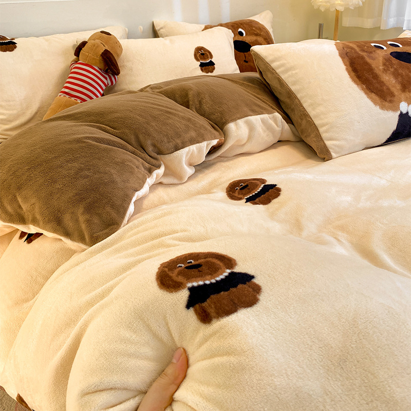 Autumn and winter A-class ins cartoon-style Kokk reprinted milk fleece three-piece, four-piece and single quilt cover bedding details Picture
