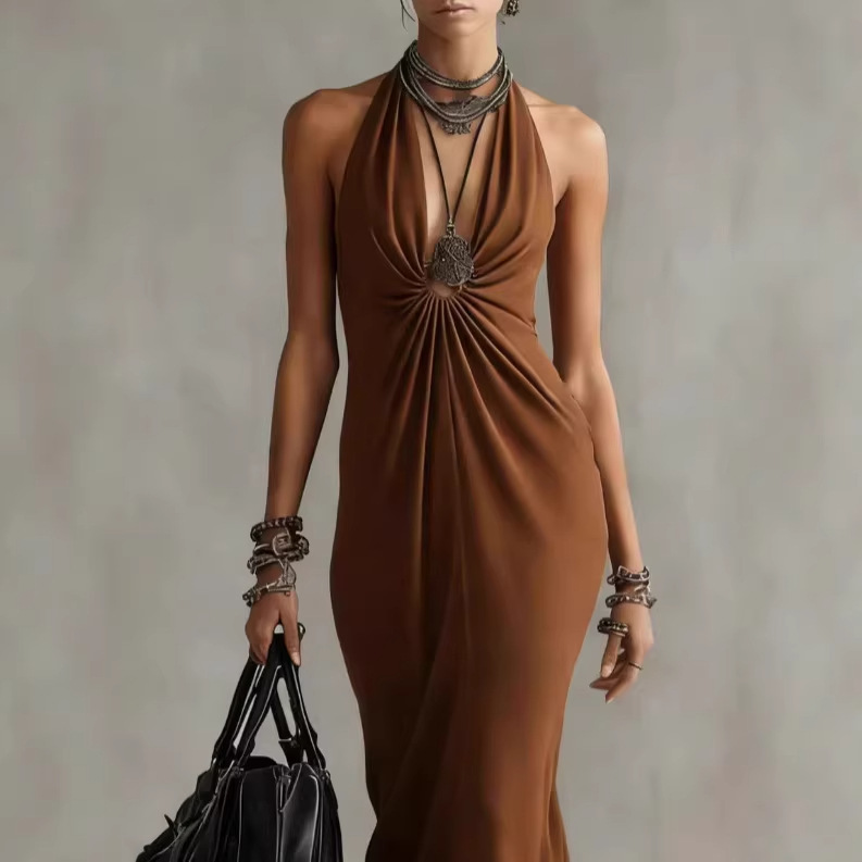 Aliexpress cross-border style halter European and American long dress, backless, slimming and sexy new style dress details Picture
