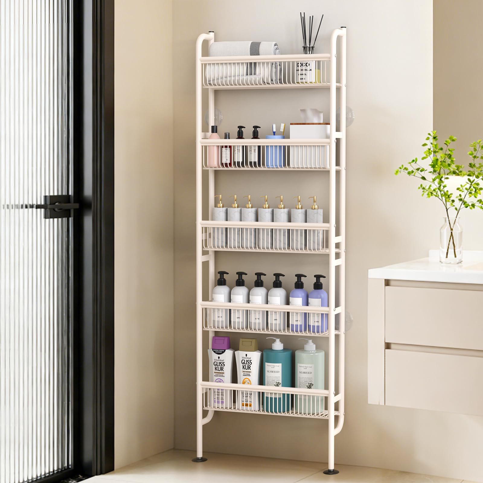 Behind the door, floor-standing storage rack, multi-purpose wall-mounted storage, narrow cabinet, thickened gap, seasoning storage, side storage rack