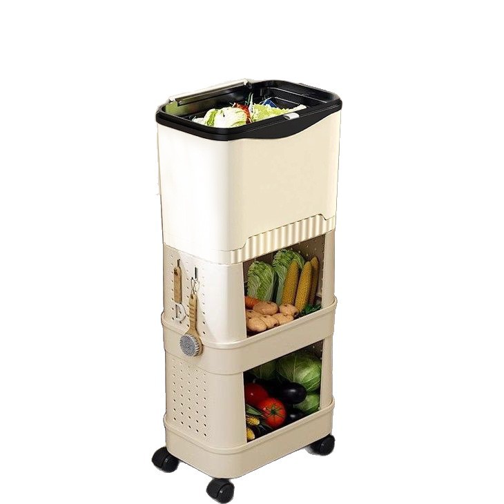New household kitchen trash can, large size, large capacity, movable, double-layer high, no-bending, multi-functional rack Item Picture