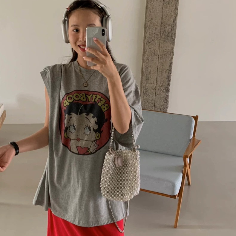 不退不换2025夏季新款韩国东大门贝蒂卡通图案印花短袖T恤上衣女