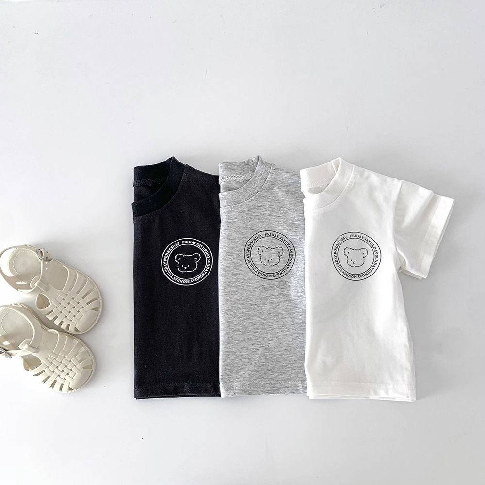 Summer pure cotton short-sleeved T-shirt for children, cartoon bear, cute round-neck top for boys and girls, and half-sleeved shirt Specification image