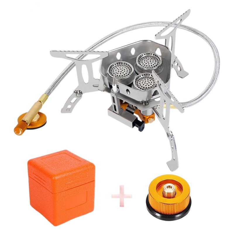 Outdoor high-intensity three-burner gas stove, three-star stove, portable camping and picnic cookware, mini gas cylinder, gas stove Specification image