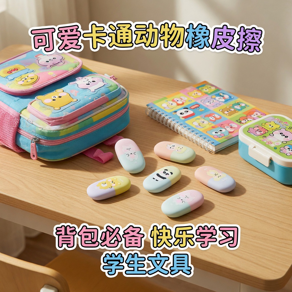 Macaron two-color cartoon eraser, cute animal-shaped eraser, clean and leaves no marks, children's stationery gift full figure