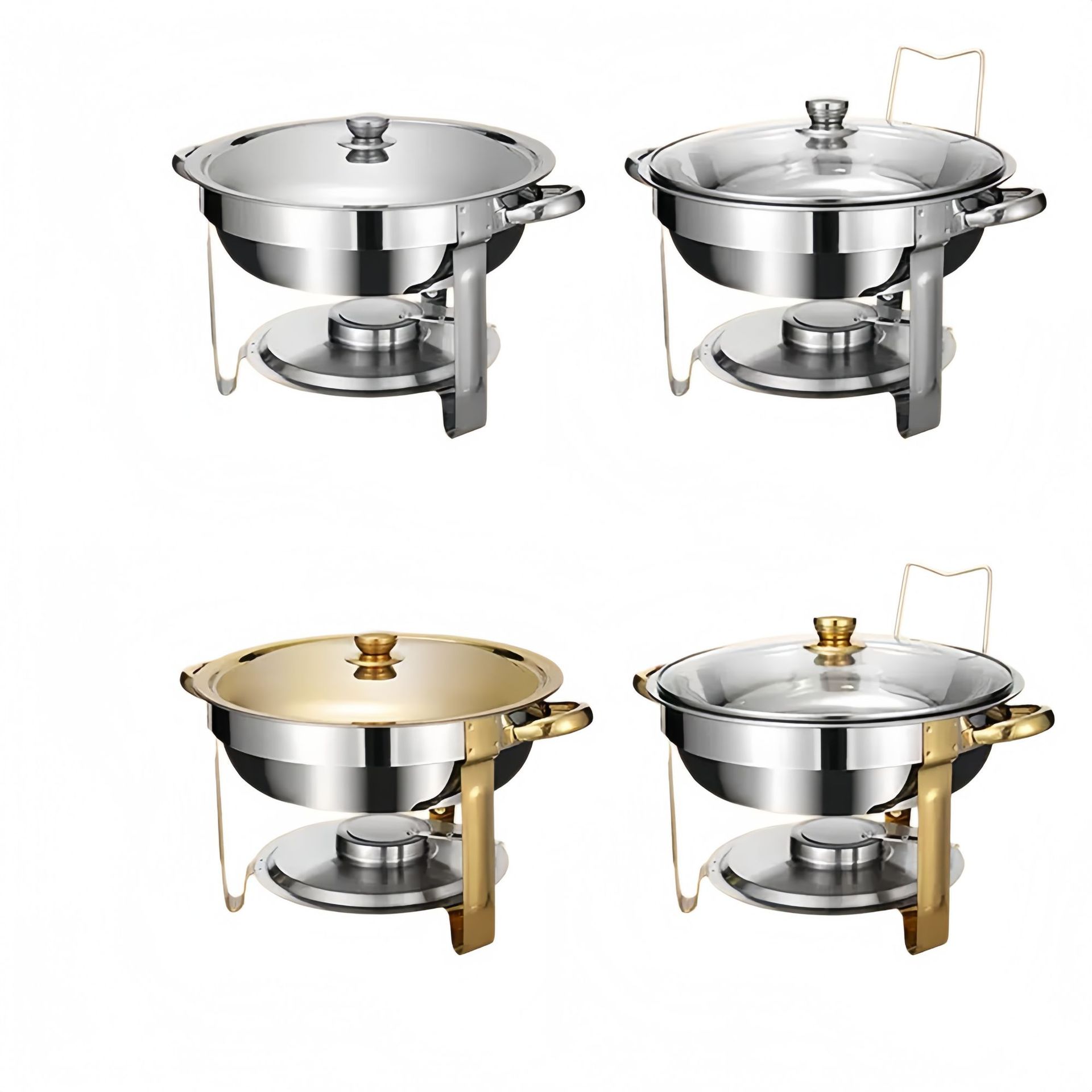 Cross-border stainless steel buffet stove, hotel insulated stove, restaurant golden round alcohol stove, food heater details Picture