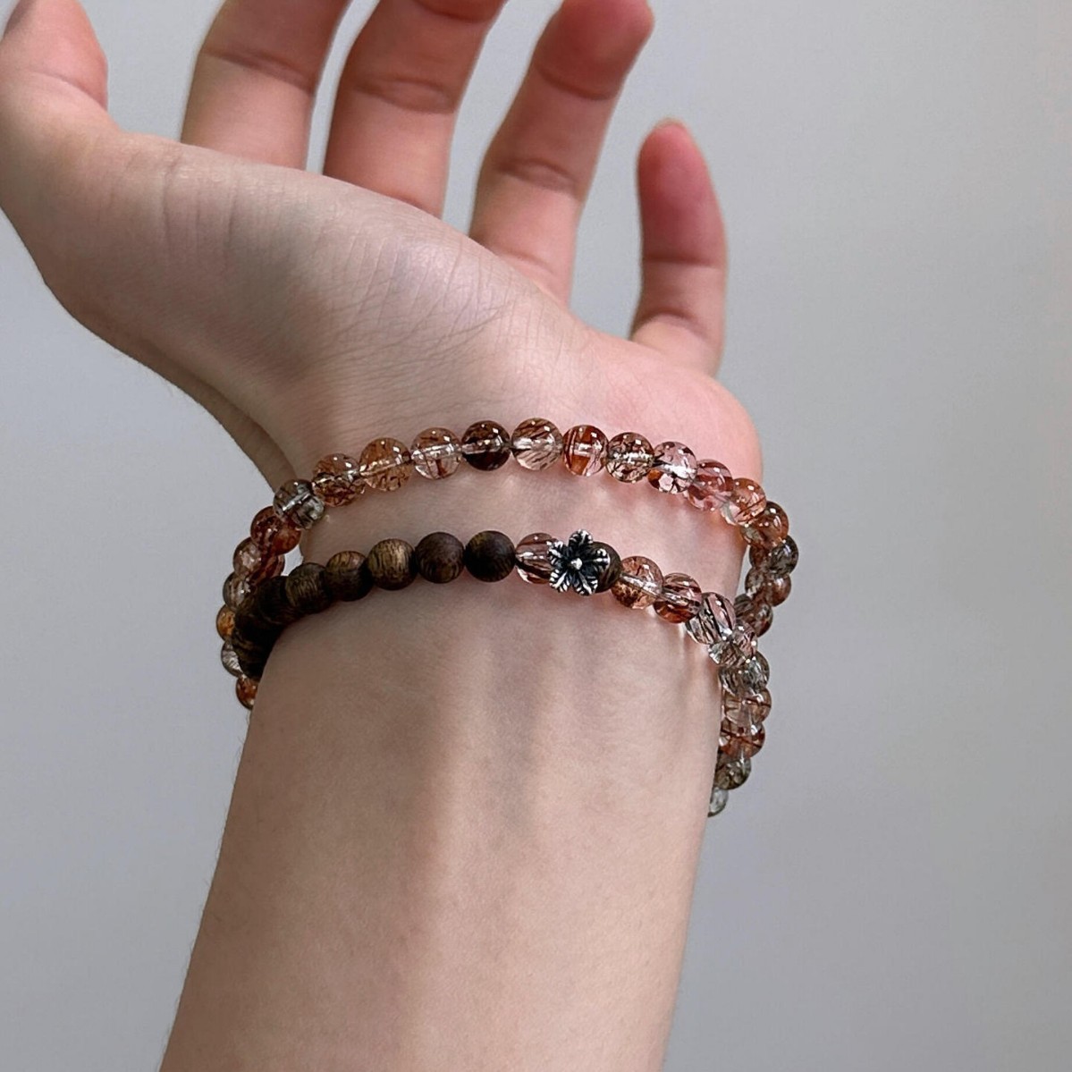 A natural black gold super seven crystal bracelet with double rings of agarwood, cold and exquisite, stacked and wealth-attracting magnetic field bracelet for women Specification image
