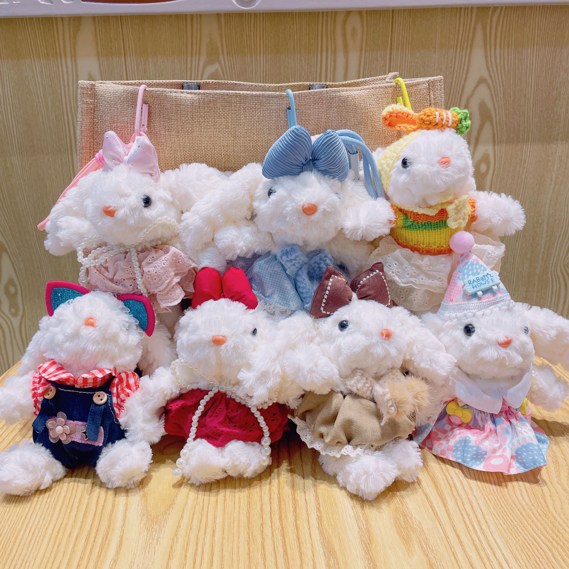 Cartoon dress-up little rabbit plush toy pendant, popular keychain, cute and girlish ins-style schoolbag pendant details Picture