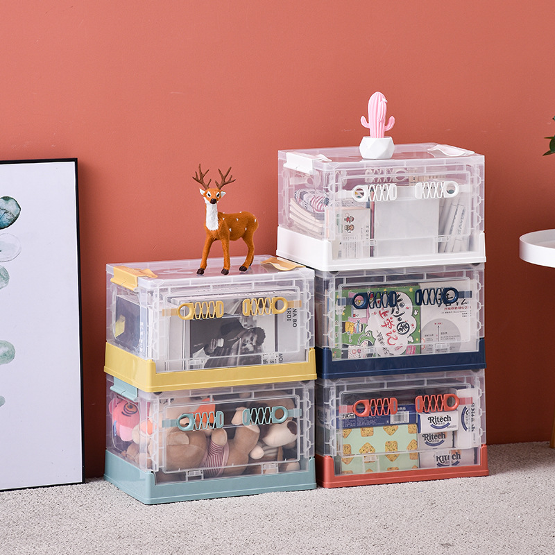 折叠塑料收纳箱储物箱儿童玩具零食箱家用双开门带轮子杂物透明箱