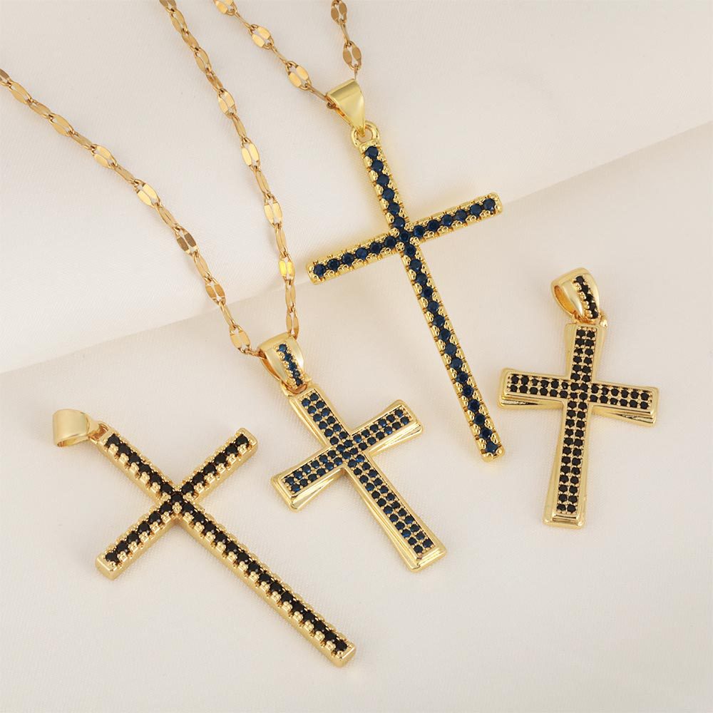 Amazon cross-border accessories fashion pendants, copper zircon gilded cross pendants, versatile lip chains wholesale Specification drawing