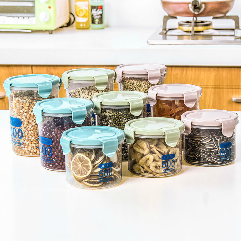 Round sealed plastic kitchen jar with lid, snack and grain storage jar, yogurt and cheesecake jar Specification image