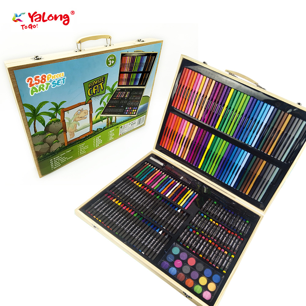 258-piece wooden box painting set, a children's painting office and school art set