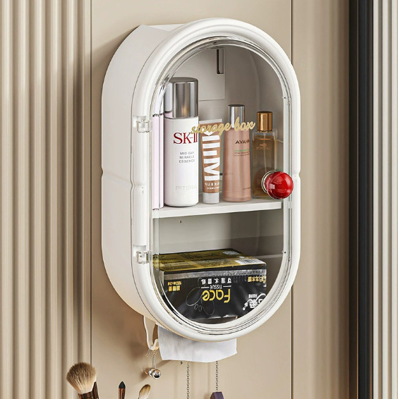 New no-hole wall-mounted household cosmetic tissue storage box bathroom washbasin 筷笼 storage box Specification image