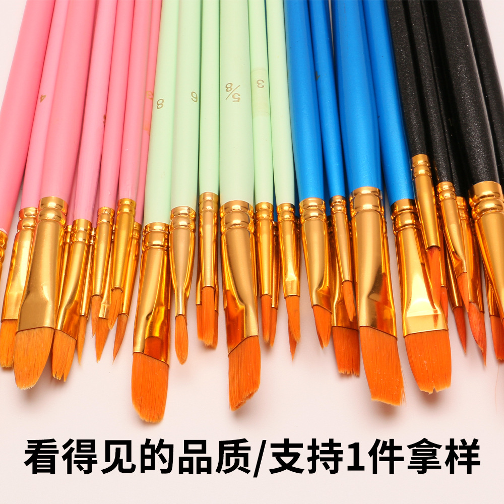 Cross-border 10-piece wooden digital oil painting brush set, art painting outlining brushes, gouache and watercolor brushes, makeup brushes Specification image