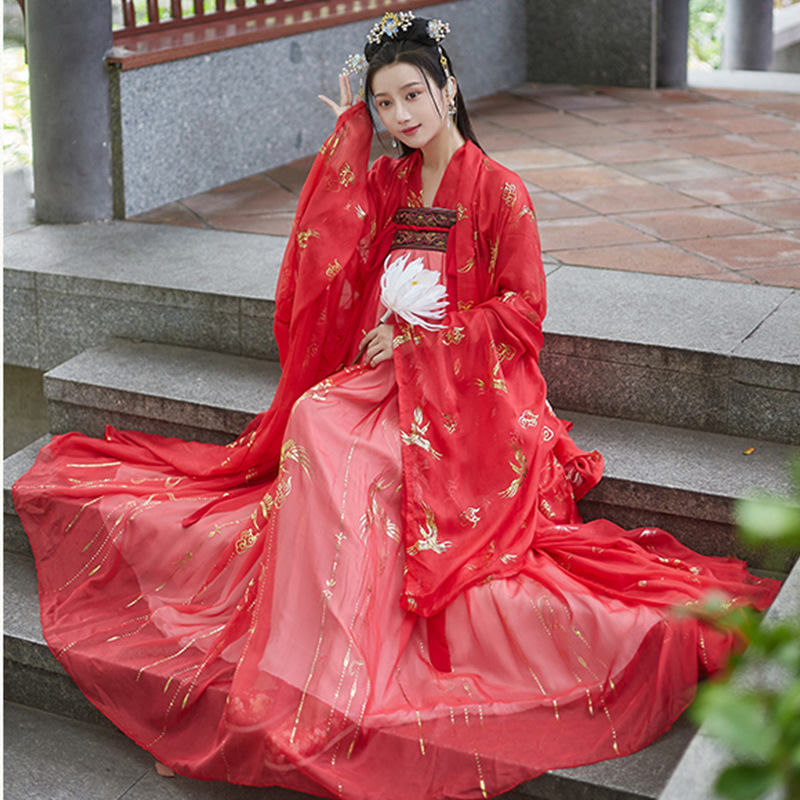 国潮新款成人汉服女成人古装中国风全套烫金上襦大袖衫齐胸襦裙套装