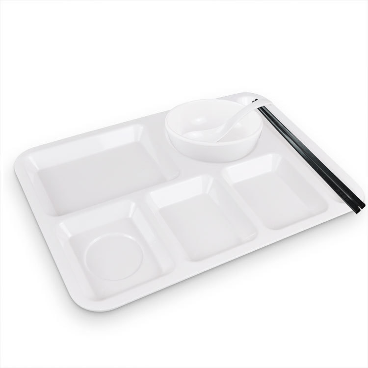 Canteen fast food plates, melamine tableware, rectangular six-compartment plates, A5 imitation porcelain Chinese plates, compartments plate manufacturer wholesale Item Picture