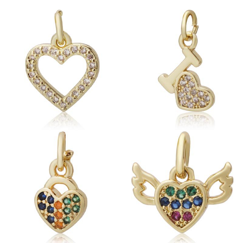 Honglu European and American Cross-border diy micro-inlaid zircon small pendant bracelet Pendant accessory Heart geometric simple accessory details Picture