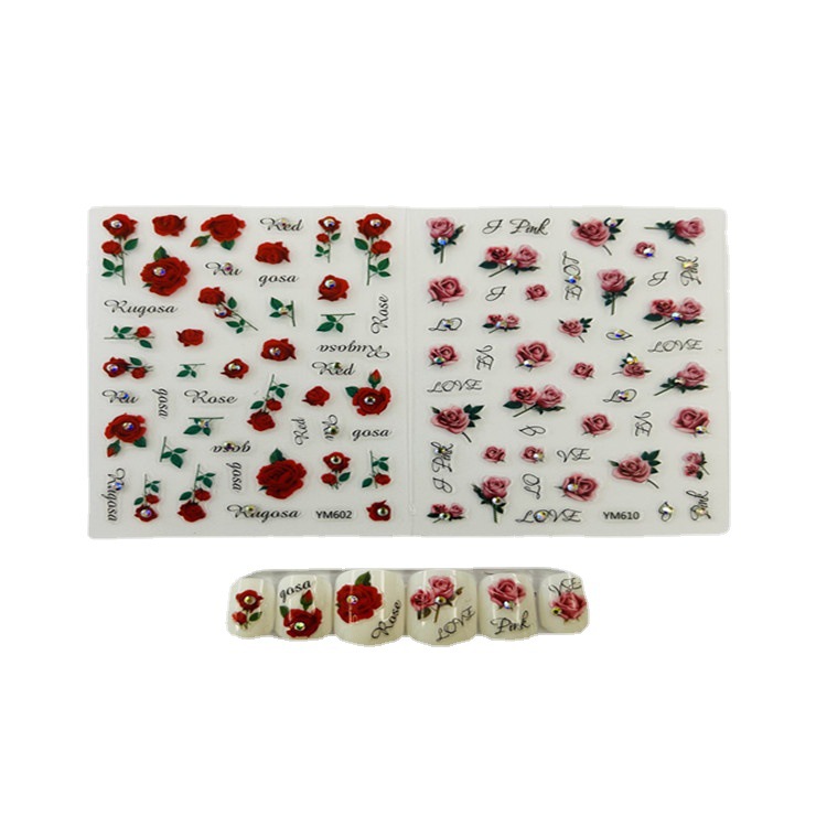 跨境ins风花朵指甲贴浮雕美甲贴春夏立体3D珍珠贴纸细节图