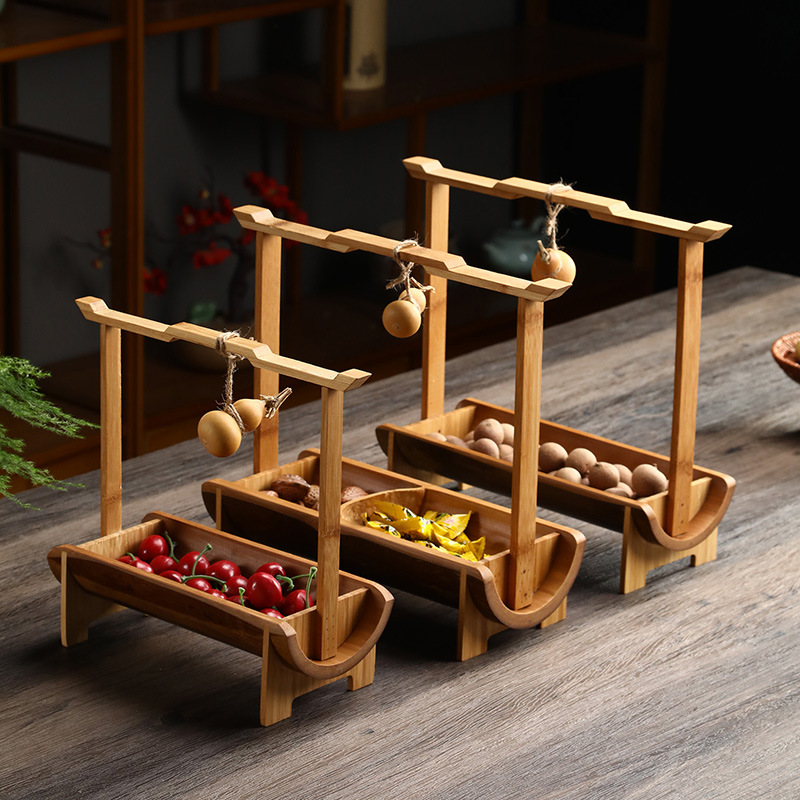 提手茶点盘竹制品桌面干果盘收纳盒家用精致中式复古手国潮工提篮碟子