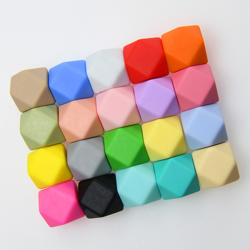 Cross-border silicone bead baby teething bestseller, mother and baby 14 hexagonal silicone octagonal bead DIY pacifier chain batch Specification drawing