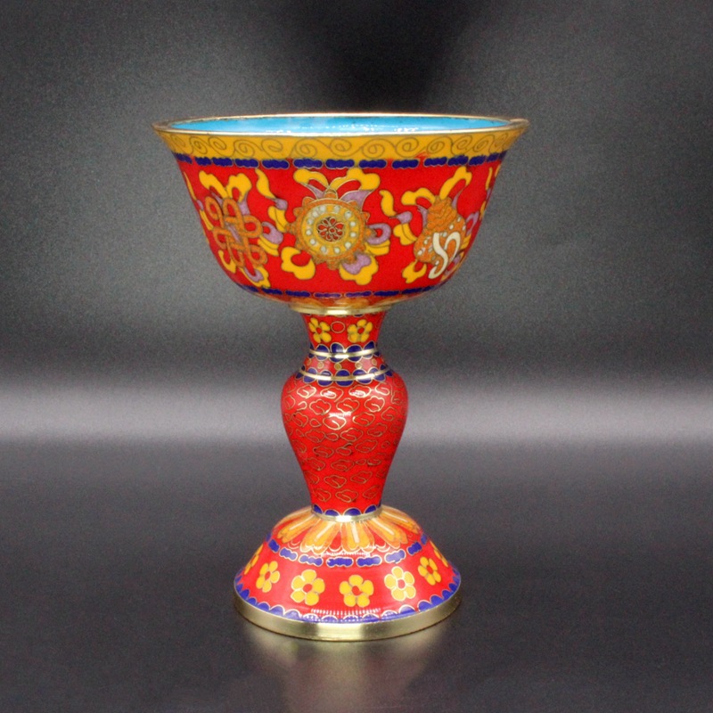 Beijing Cloisonne vintage butter lamp, Buddhist ritual implements, traditional copper body, cloisonne enamel, polished 6-inch long-burning lamp Application Scenario