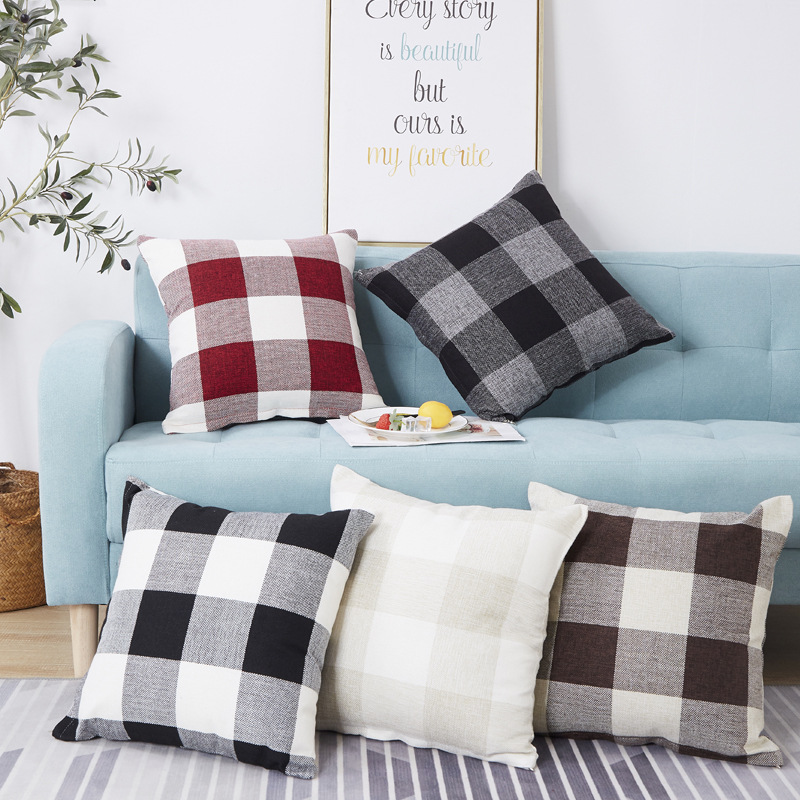 Classic checkered pillowcase, simple high-density linen large checkered pillowcase, pillow, cushion cover, gift wholesale