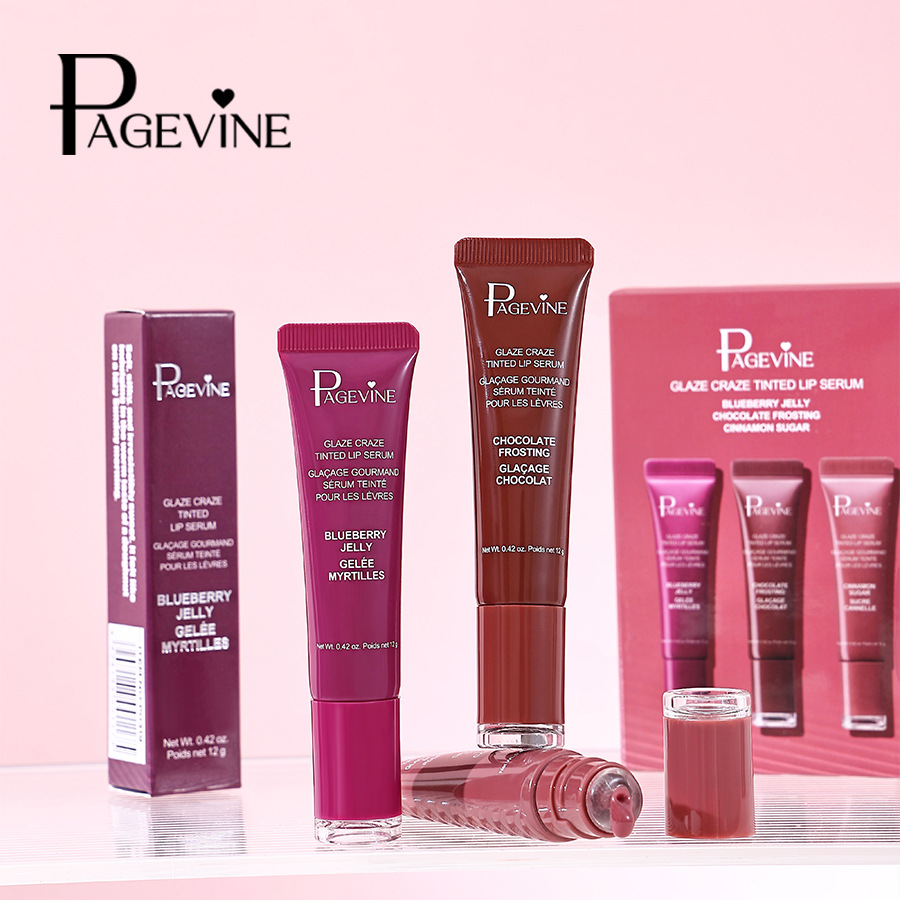 Cross-border PAGE VINE Donut Lip Gloss Three-piece Set, Liquid Lip Gloss, Hydrating Lip Gloss, Moisturizing and Nourishing