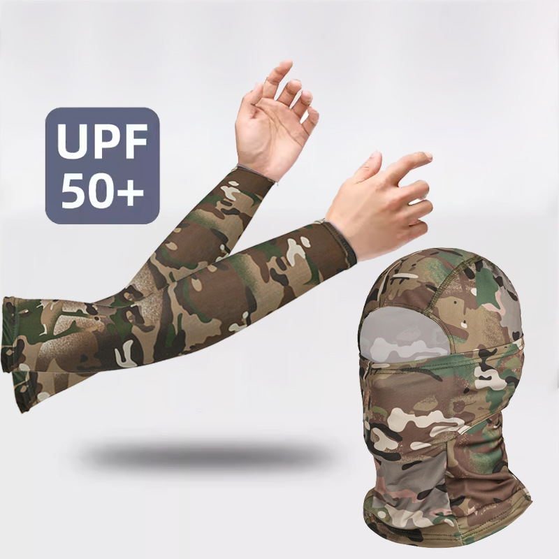 迷彩防晒袖套面罩UPF50冰丝防晒冰袖男款宽松户外