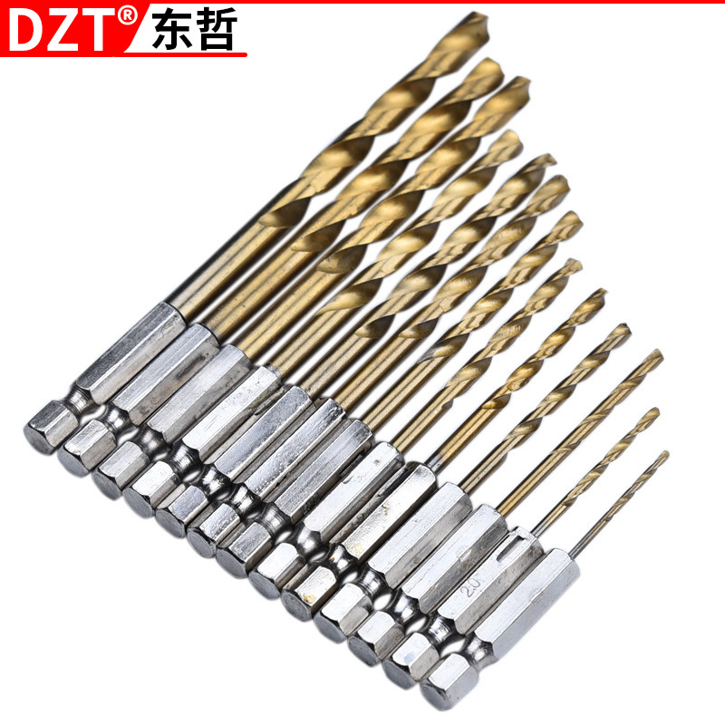 13pc high-speed steel titanium-coated twist drill bits/hexagonal handle drill bits/electric drill bits 1.5-6.5mm thin plate drill bits details Picture