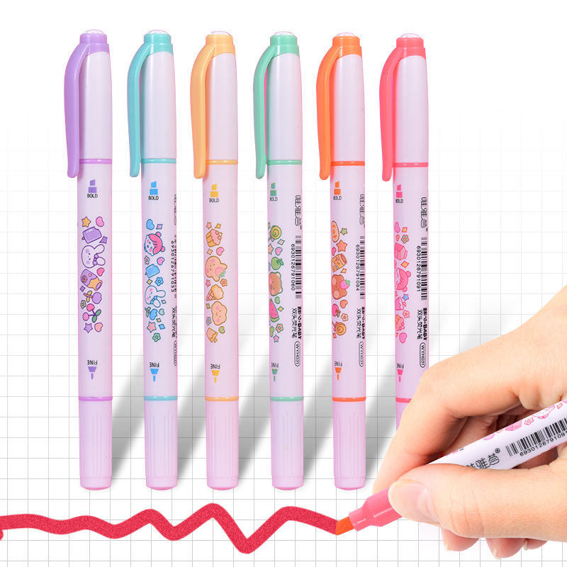 Factory direct supply of Weiya Hui double-headed highlighters 031 Double-headed cartoon highlighters wholesale with bright colors Application Scenario