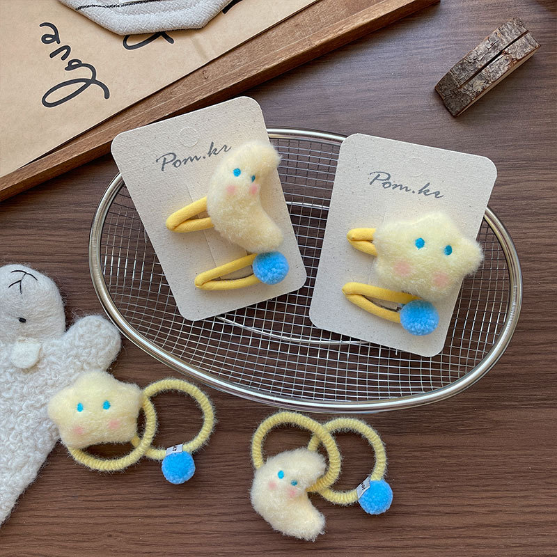 New Korean-style milk puff hair clip, plush handcrafted children's five-pointed star side broken hair break clip, elastic hair band for women