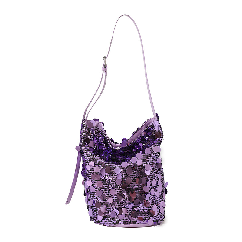 Cross-border large-capacity trendy large sequined crossbody single-shoulder bucket bag, single-shoulder hand-held bucket bag, tote bag, hand-held crossbody bag, fringed women's bag, single-shoulder handbag, sequined bag Item Picture