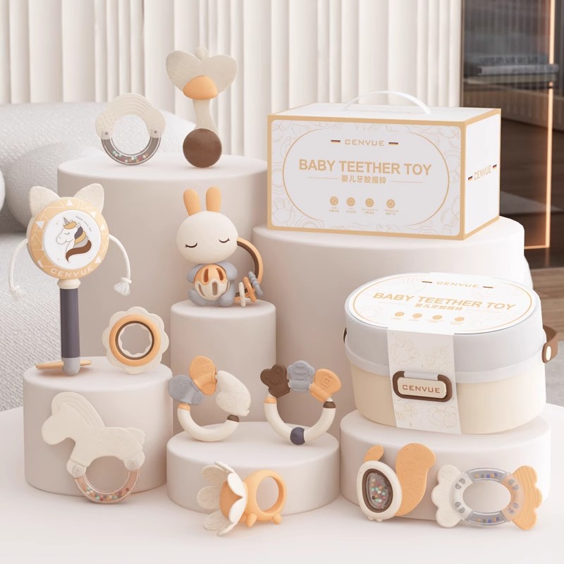 跨境新生儿见面礼物婴儿出生宝宝周岁玩具满月安抚摇铃礼盒月子礼