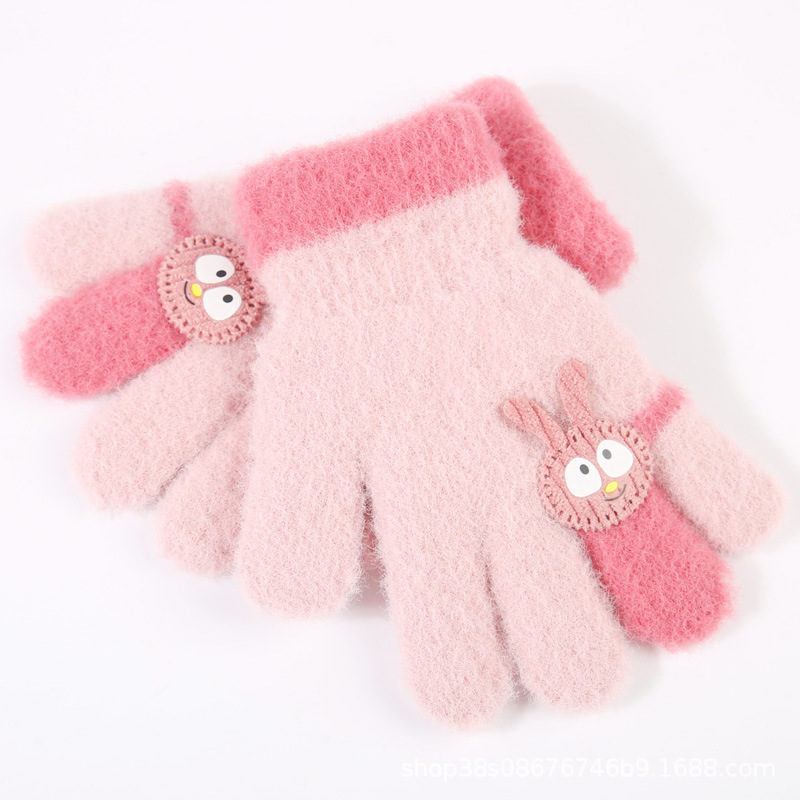 Nuevos niños lindo dibujos animados tejer guantes invierno caliente para niños niñas dibujos animados bebé engrosado cinco dedos flip hand details Picture