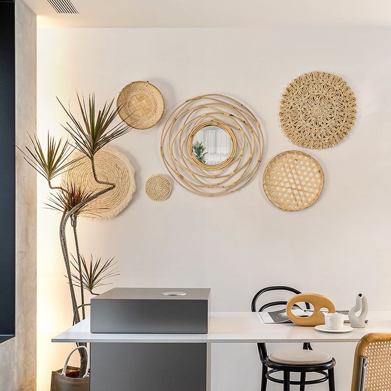 Bohemian grass and rattan woven wall and wall decoration hangers, round wall hangers and wall decorations for the living room and rooms of the homestay details Picture