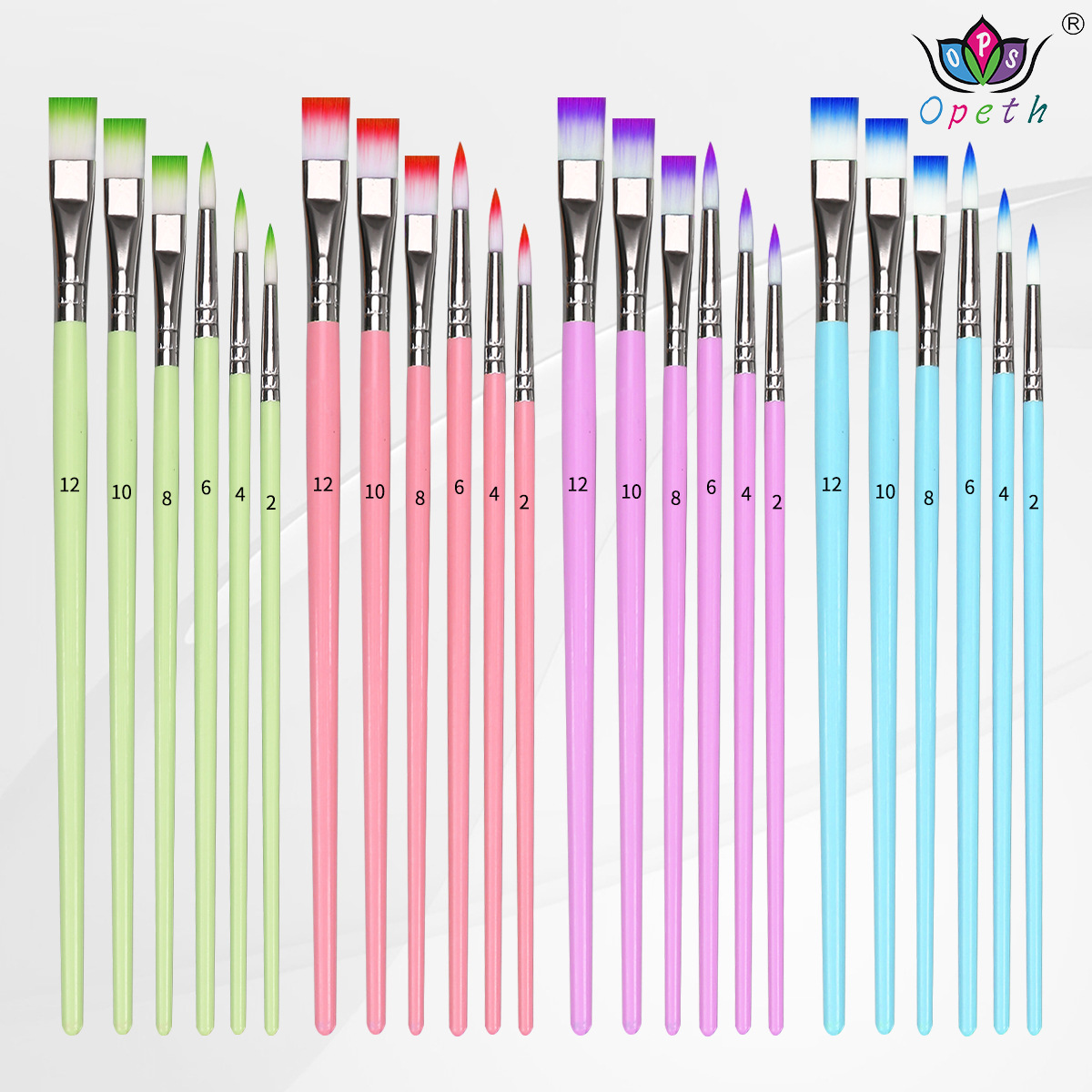 Cross-border nylon wool macaron color series brush set of 6 colored plastic painting brushes, special brushes for art Cross-border nylon wool macaron color series brush set of 6 colored plastic painting brushes, special brushes for art