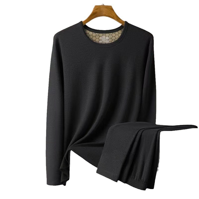 Black and gold temperature-locking graphene men's and women's thermal underwear, De Rong Black and Gold Patch Boiling Coat, heating autumn coat and thermal set Item Picture