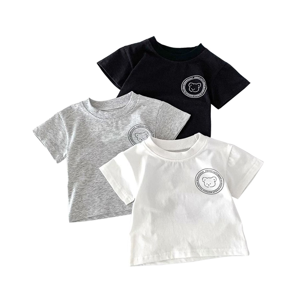 Summer pure cotton short-sleeved T-shirt for children, cartoon bear, cute round-neck top for boys and girls, and half-sleeved shirt Item Picture