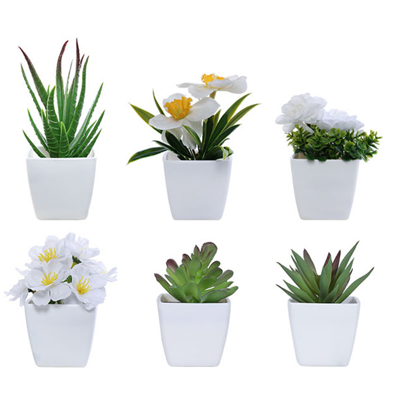 Artificial flower small potted plants, green plants, artificial flower ornaments, living room, office, desktop, succulents, roses, artificial potted plants, high-end feel Item Picture