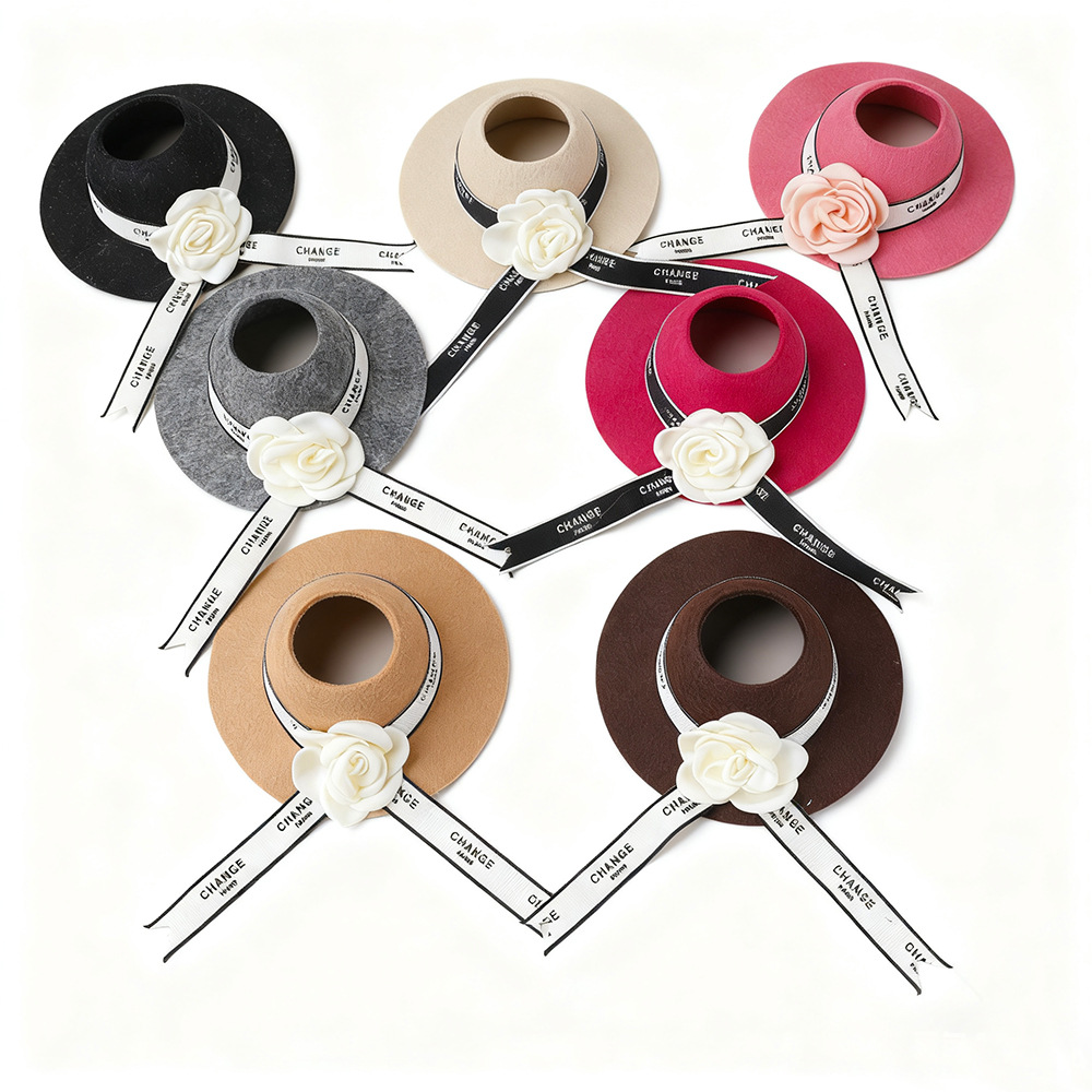 labub Autumn Open top Hat 17cm Fabric open top hat, fashionable French top hat, new felt flat brim hat Item Picture