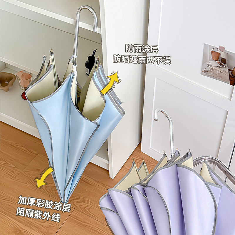 The new 8-bone petal umbrella with a straight stem and curved handle is an automatic umbrella for girls. It has a high appearance level, enhanced reinforcement, and provides sun protection and UV protection details Picture