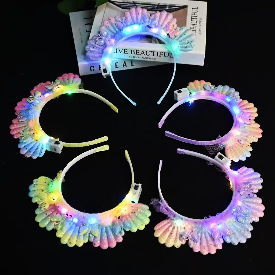 Mermaid princess style luminous hair band for girls, sweet and cute beaded shell hair accessory, personalized colorful three-dimensional hair accessory Specification image