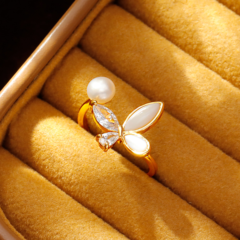 Hyacinth时尚轻奢蝴蝶贝壳锆石开口戒指女款小众设计感百搭食指戒抖音爆款细节图