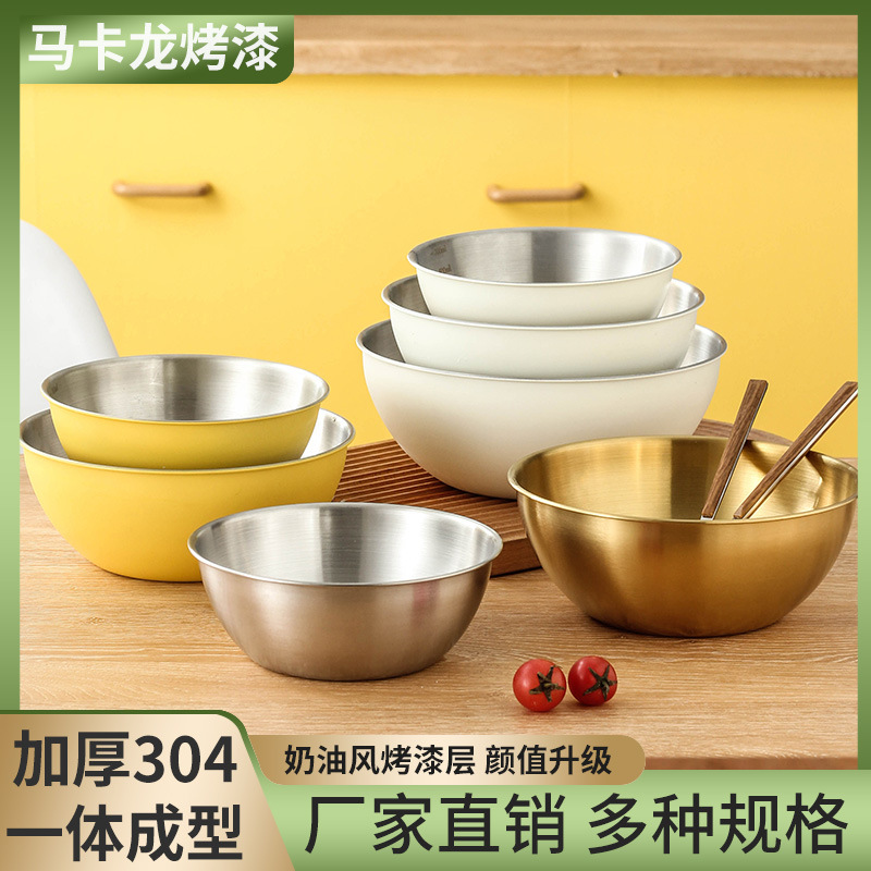 Factory direct sales of Korean-style salad bowls, stainless steel household salad bowls with scales, washbasins, baking and egg-beating cooking basins details Picture